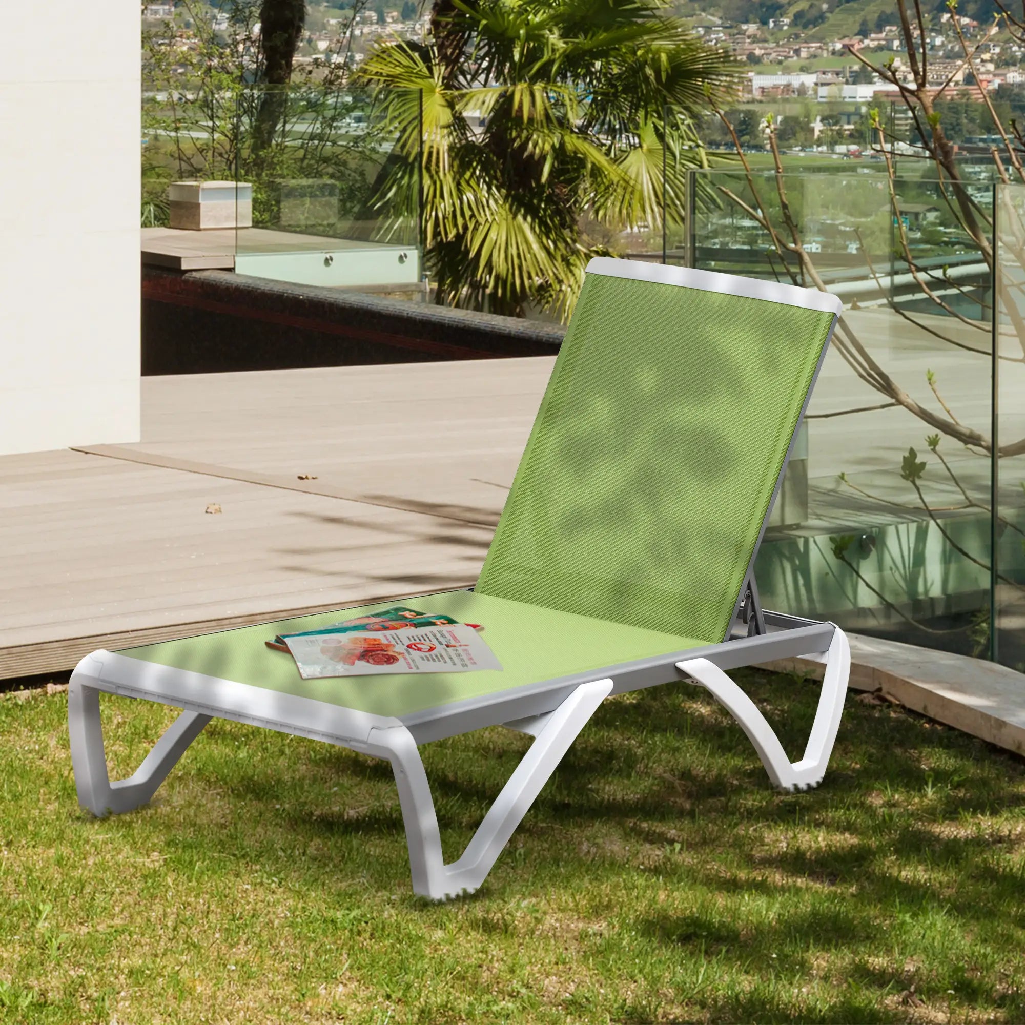 Outdoor Chaise Lounge Chair, Adjustable Back, Wheels, Mesh Fabric, Green Lounger Chairs at Gallery Canada