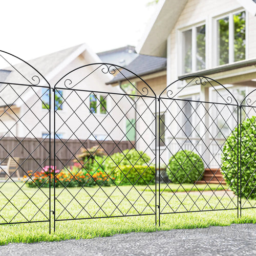 Outdoor Metal Garden Fence Panels, Animal Barrier, 4 Pack, Curved Scrollworks