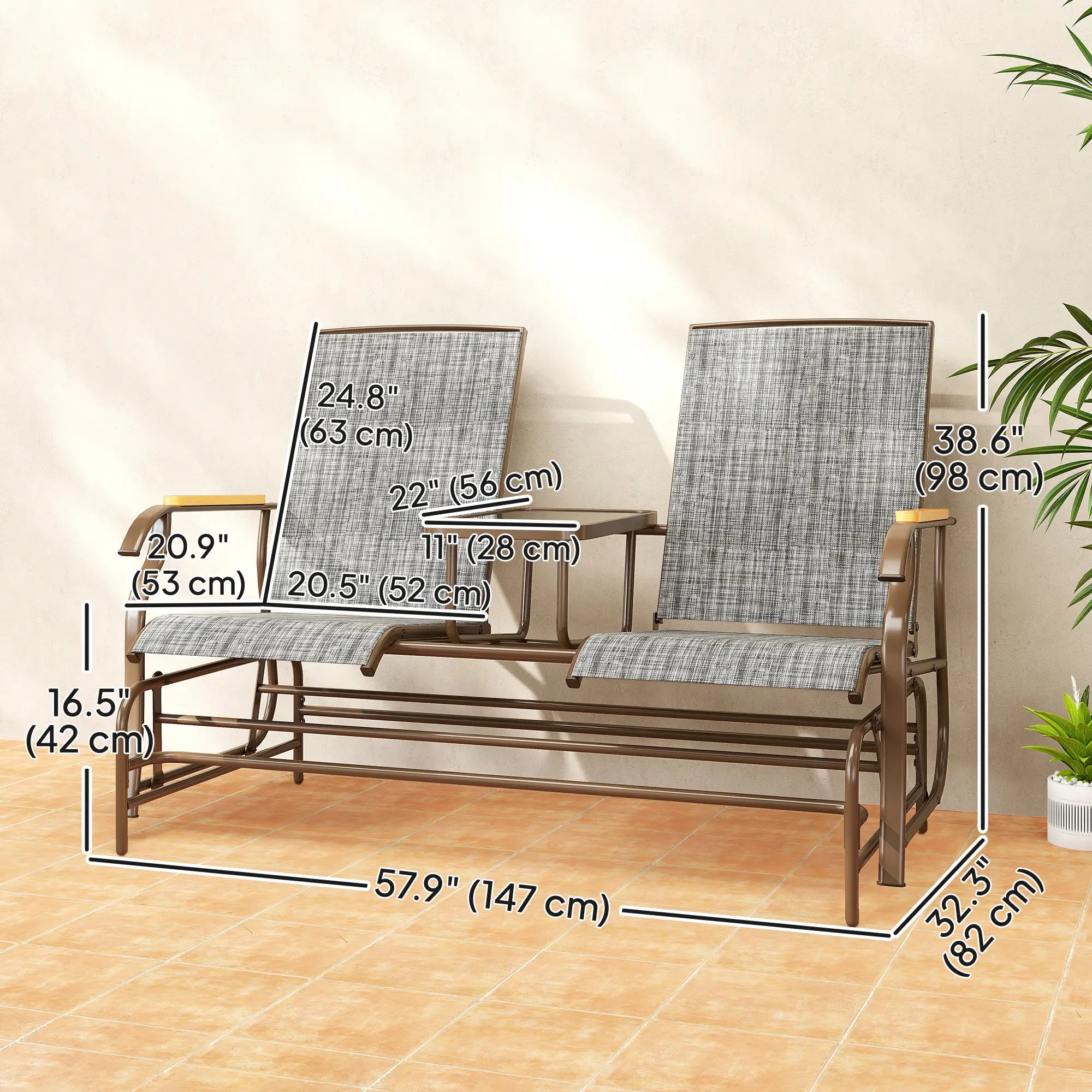 2-Person Outdoor Glider Bench, Swing Chair with Mesh, Table, Steel Frame Outdoor Gliders at Gallery Canada
