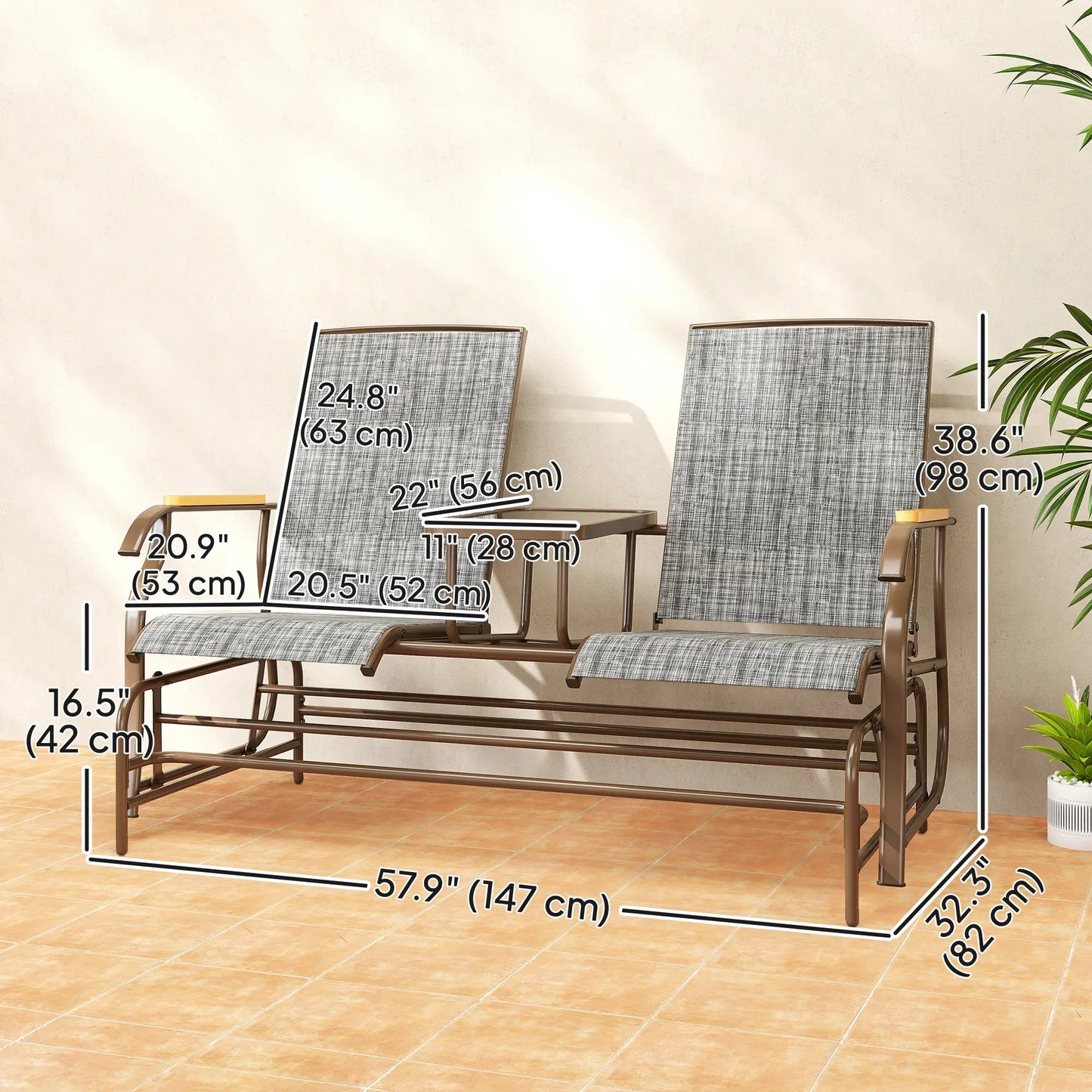 2-Person Outdoor Glider Bench, Swing Chair with Mesh, Table, Steel Frame Outdoor Gliders at Gallery Canada