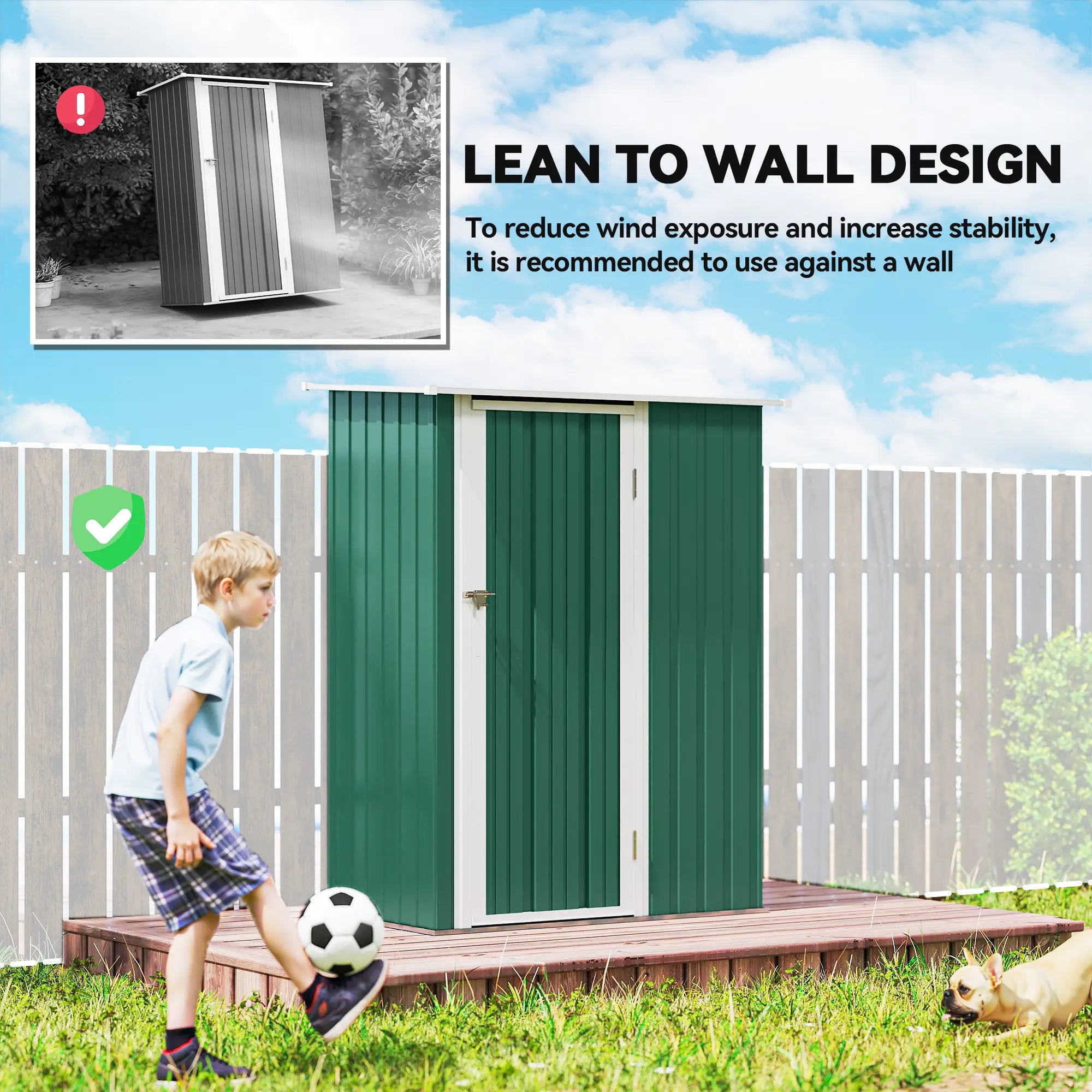 5 x 3ft Outdoor Metal Garden Shed, Sloped Roof, Lockable Door, Green Sheds at Gallery Canada