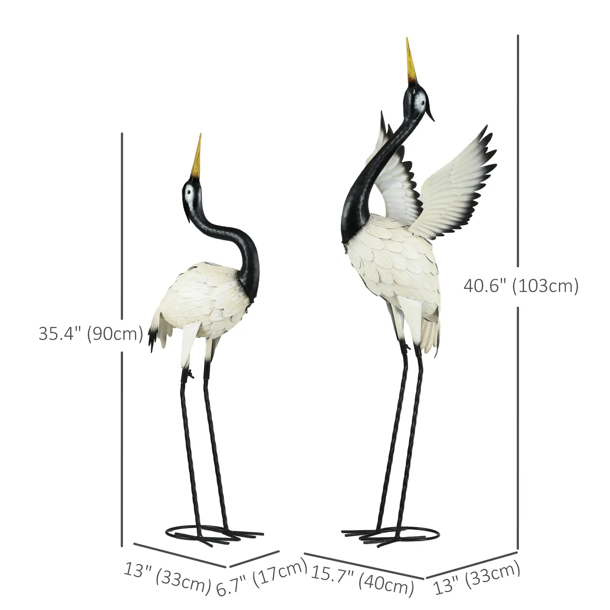 Garden Heron Statues Set of 2, 35.4"-40.6", White and Black Garden Decor at Gallery Canada