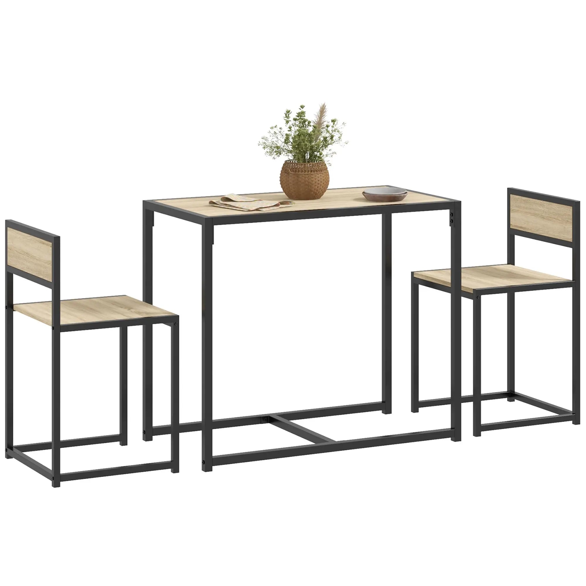 Industrial Dining Table Set for 2, Kitchen Table with Chairs Bar Sets Oak, Black at Gallery Canada