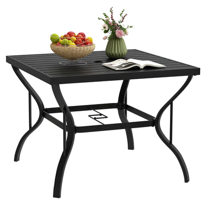 37" Square Outdoor Dining Table, Galvanized Steel, Slatted Top, Black Patio Dinning Tables at Gallery Canada