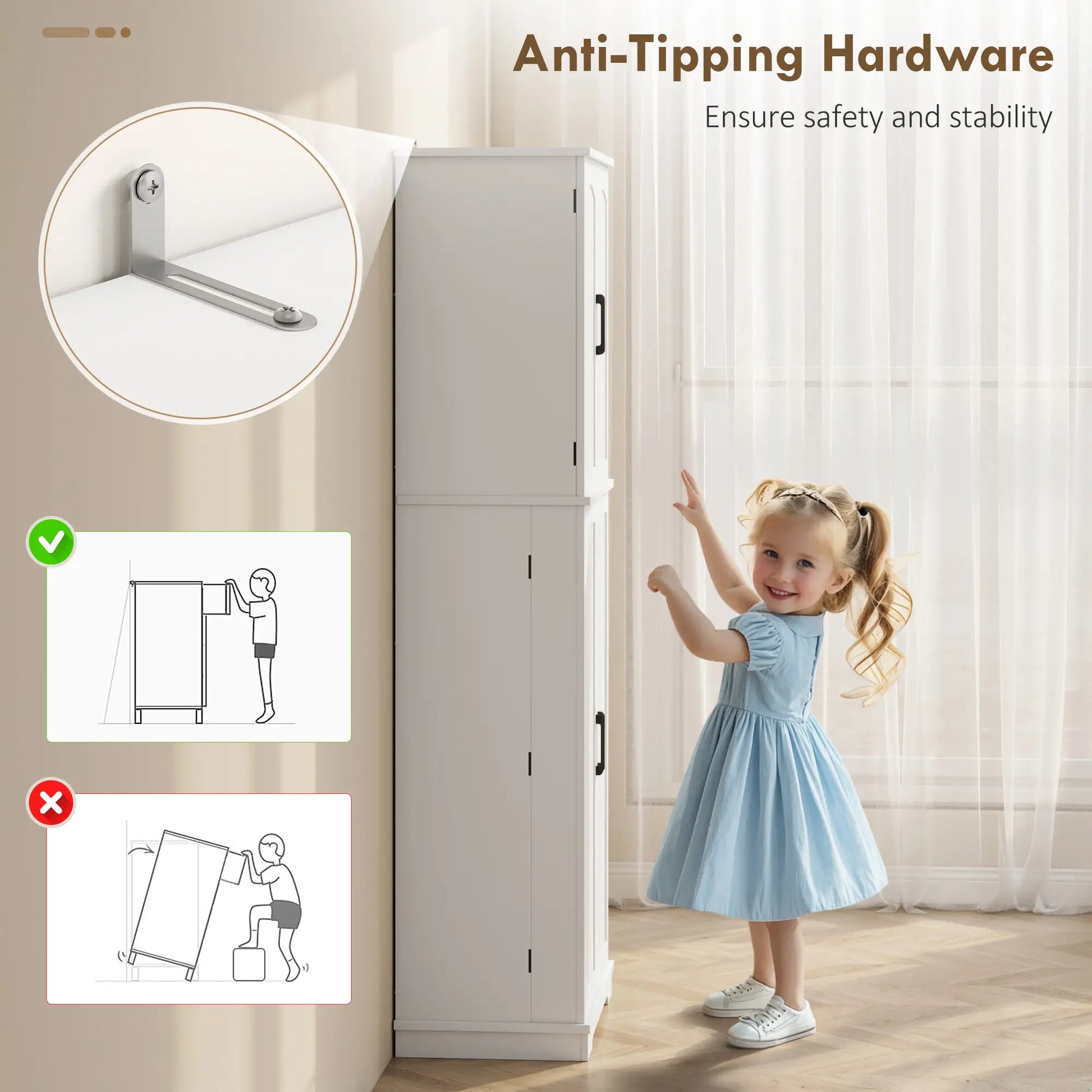 Tall Pantry Cabinet, 64 Inch, Adjustable Shelves, Spice Racks, White Kitchen Pantry Cabinets at Gallery Canada