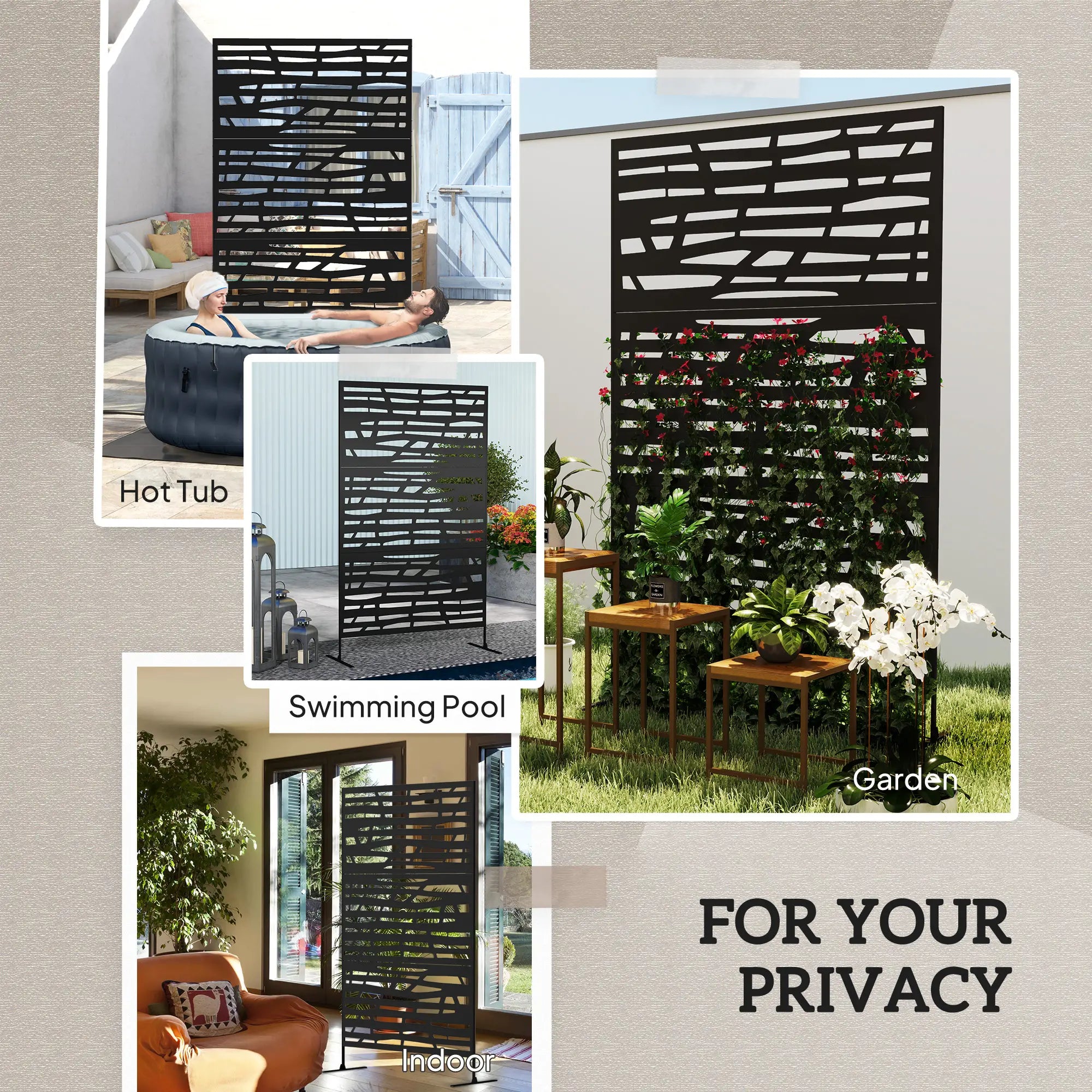 Outdoor Privacy Panel, Freestanding Metal Divider, Garden, Backyard, Deck, Black Side Awnings at Gallery Canada