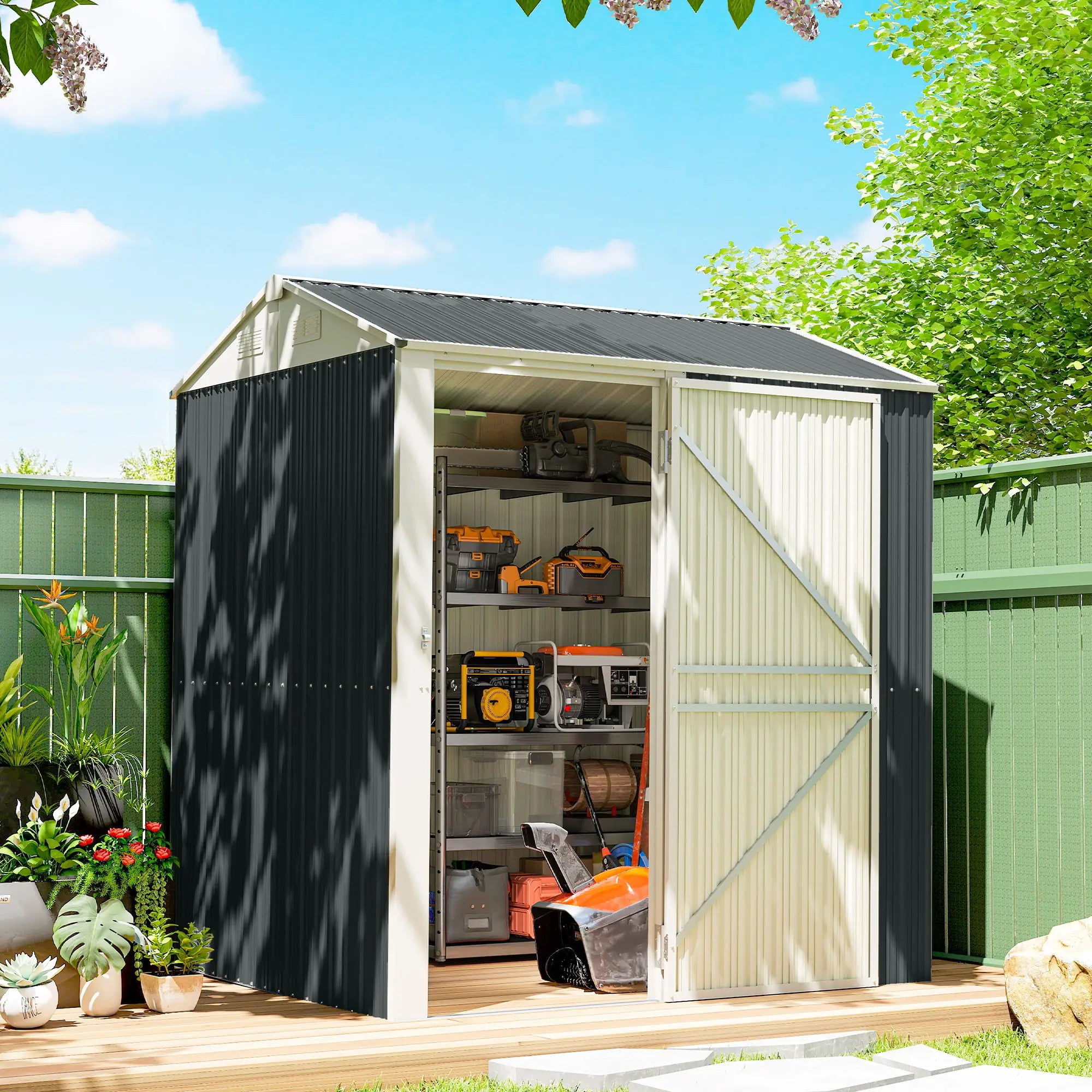 7' x 6' Tall Outdoor Storage Shed, Waterproof Metal Garden Shed, Dark Grey Sheds at Gallery Canada