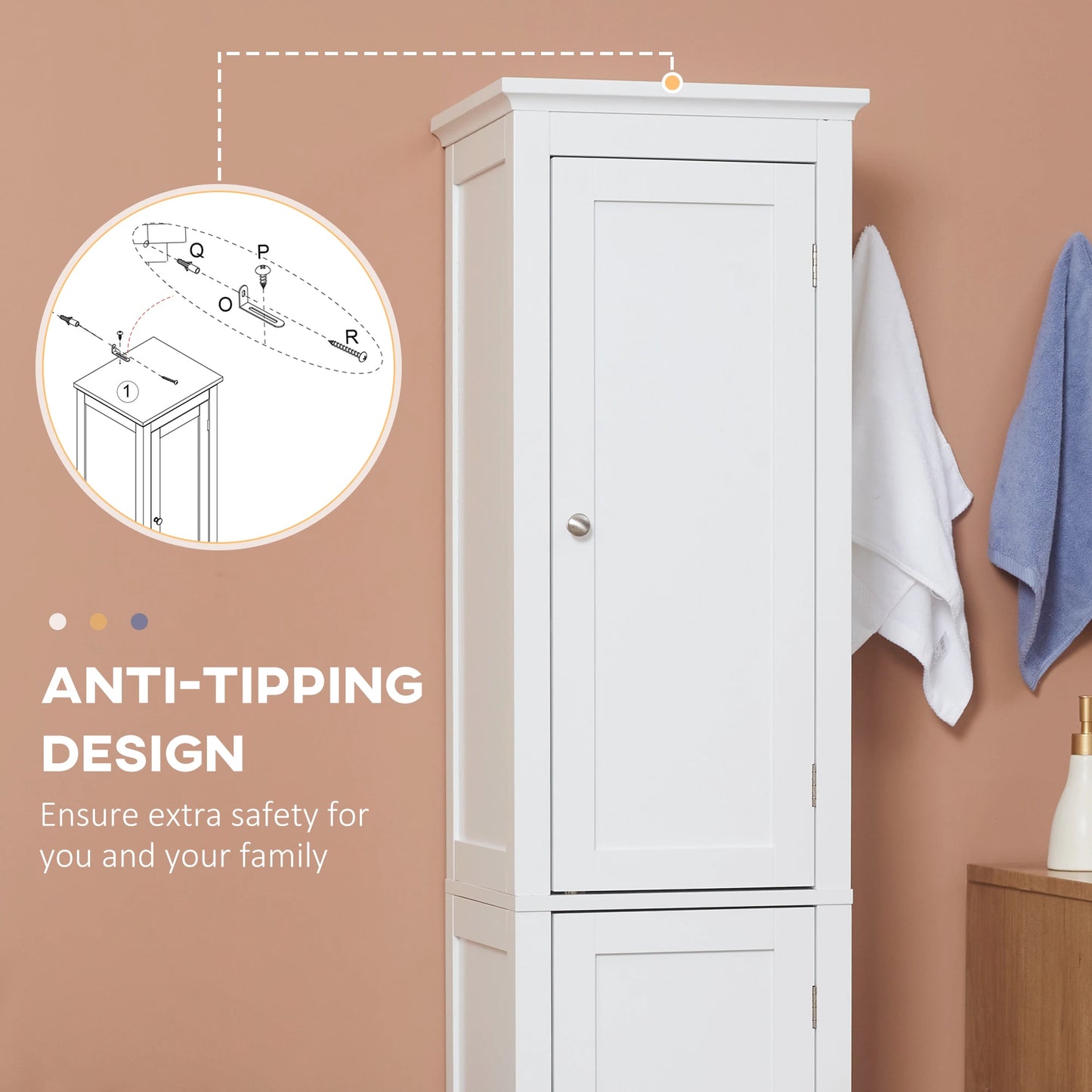Tall Bathroom Cabinet, Freestanding Storage Organizer, 15" x 13" x 63", White Bathroom Cabinets at Gallery Canada