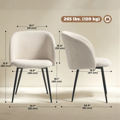 Dining Chairs Set Of 2, Sherpa Fleece Upholstered, Cream White Dining Chairs at Gallery Canada