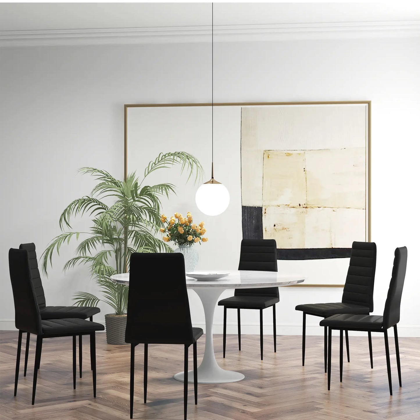 Modern PU Leather Dining Chairs, Set of 6, Metal Legs, Black Bar Stools at Gallery Canada