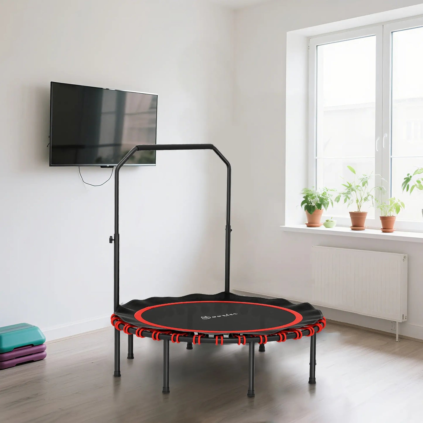 48 Inch Foldable Rebounder Trampoline, Mini Indoor with Adjustable Handle Trampolines at Gallery Canada