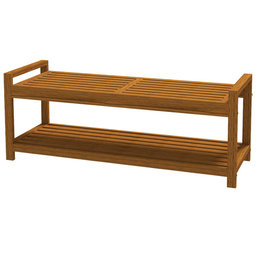 Garden Stool with Storage Shelf, Slatted Seat, Teak