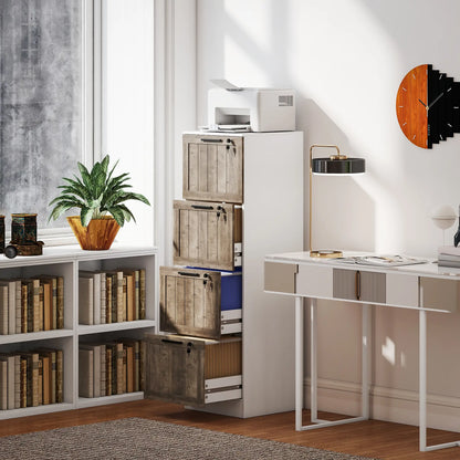 4 Drawer Filing Cabinet, Farmhouse Style, Adjustable Hanging Rails, White Office Cabinets & Cupboards at Gallery Canada