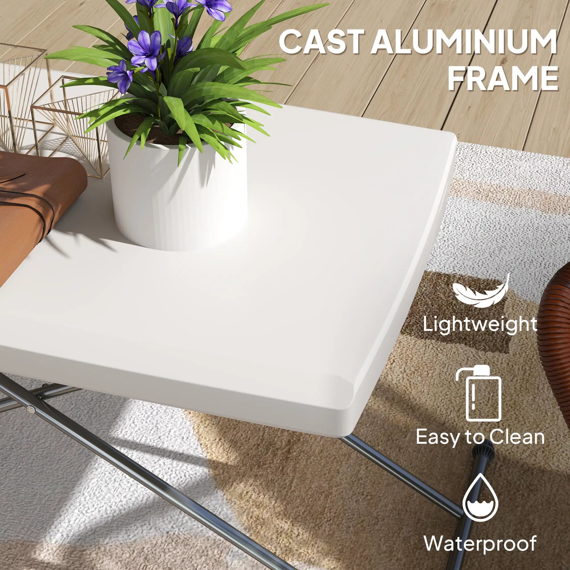 Folding Outdoor Patio Table, 3-Level Adjustable, HDPE Top, Steel Legs, White Patio Dinning Tables at Gallery Canada