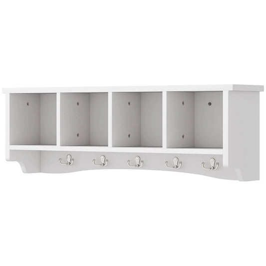 Wall Mount Coat Rack with Shelf, 28", 5 Hooks, 4 Compartments, White Clothing Storage White at Gallery Canada