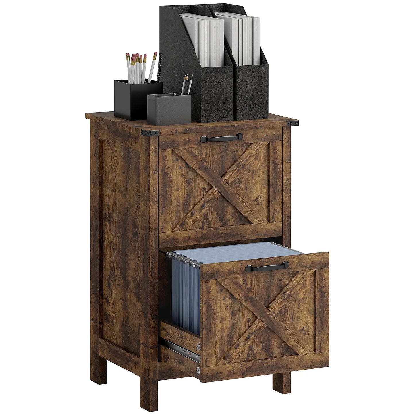 Vertical 2-Drawer Filing Cabinet, A4 Letter Size, Rustic Brown Office Cabinets & Cupboards at Gallery Canada