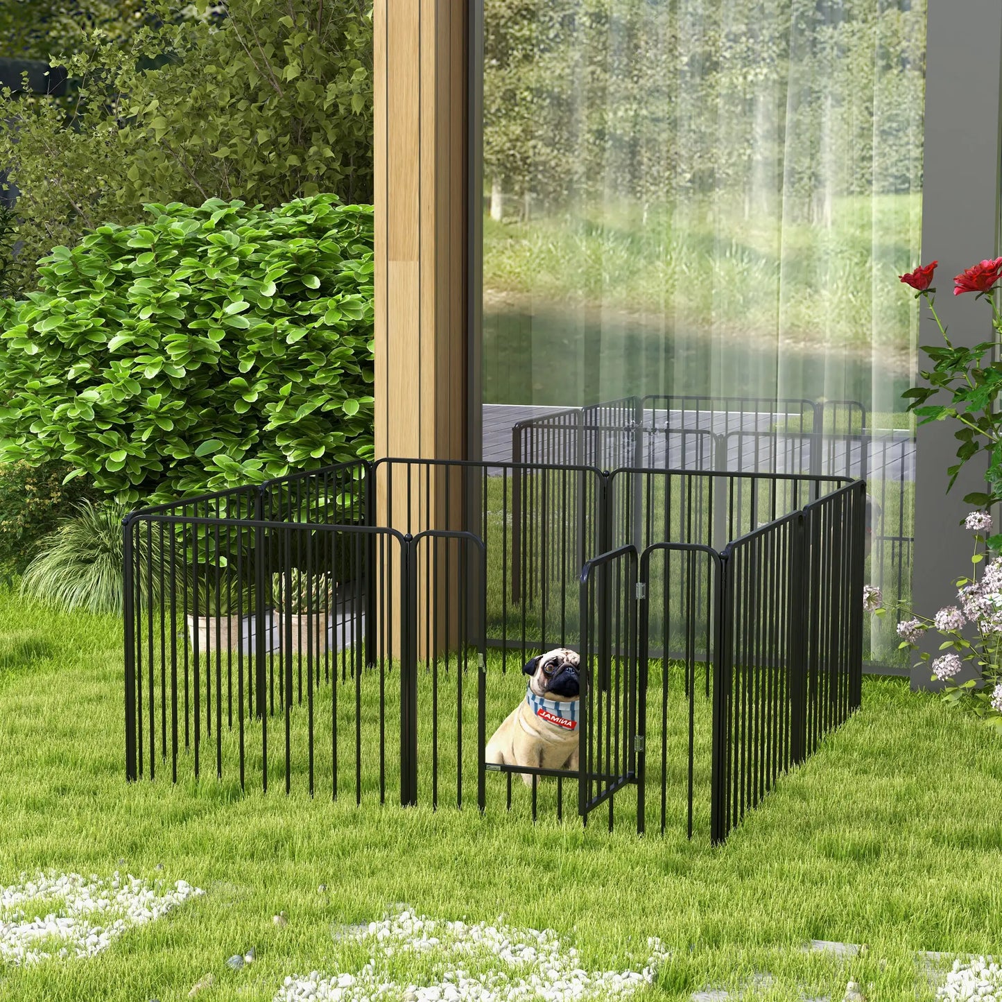 Outdoor Dog Fence, 8 Panels 31.5" Height, Steel Pet Exercise Pen Houses, Kennels & Pens at Gallery Canada