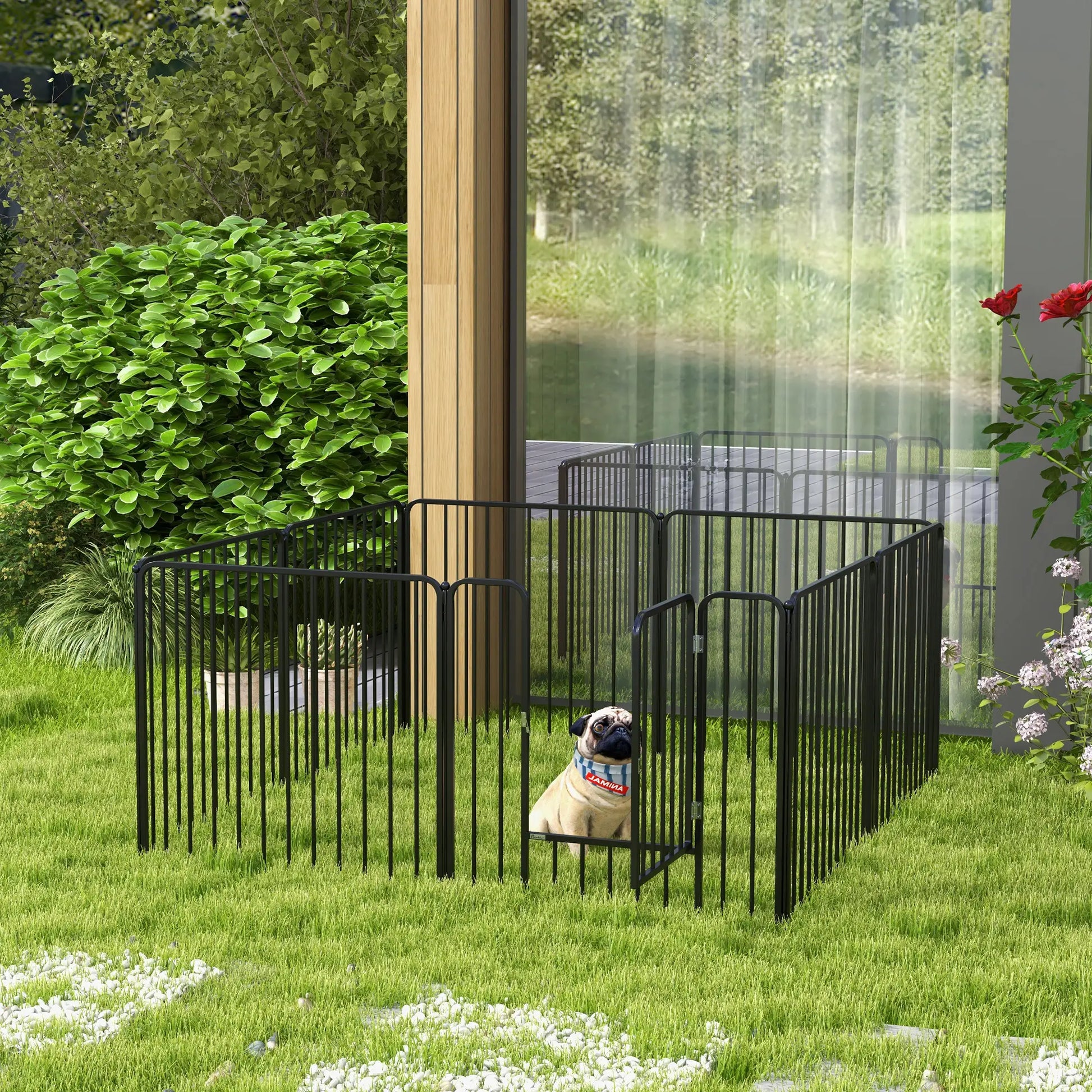 Outdoor Dog Fence, 8 Panels 31.5" Height, Steel Pet Exercise Pen Houses, Kennels & Pens at Gallery Canada