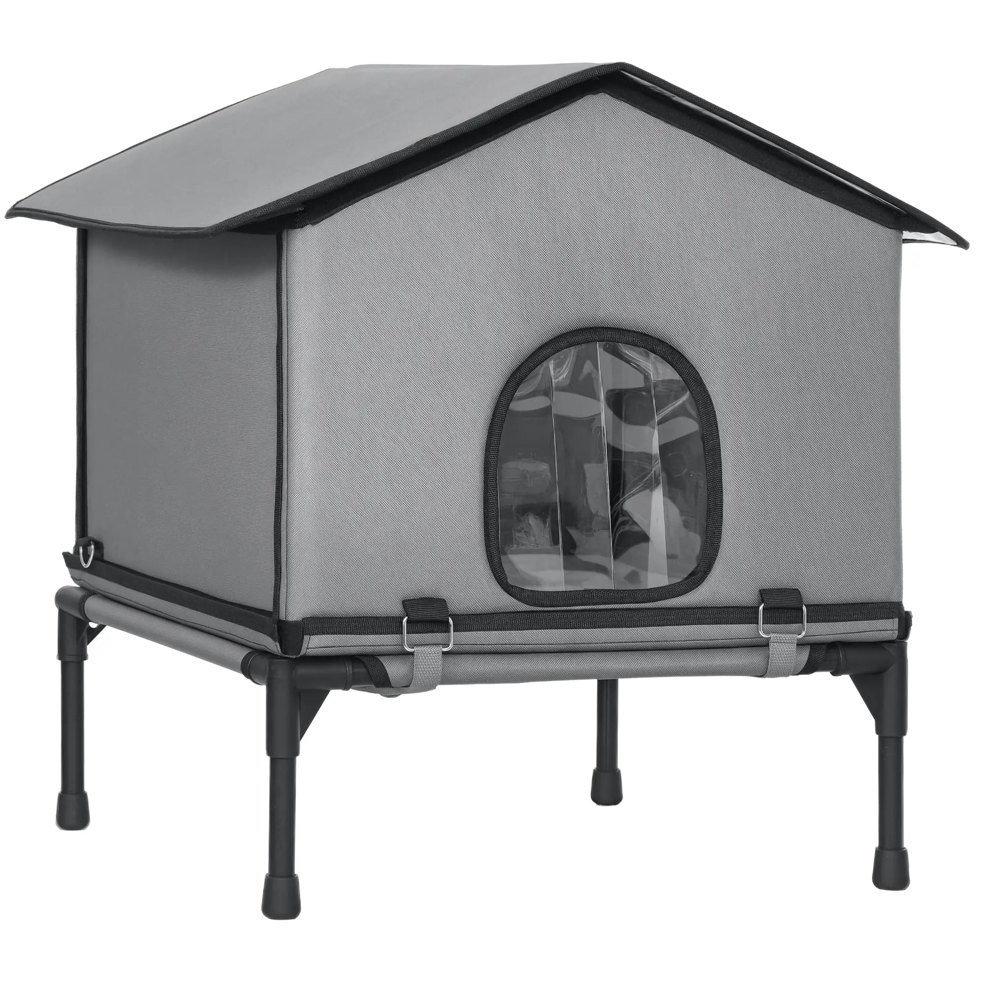 Outdoor Cat House, Waterproof Insulated Cat Kennel with Elevated Base, Foldable Feral Kitty Shelter for Kittens, Grey Cat Houses at Gallery Canada
