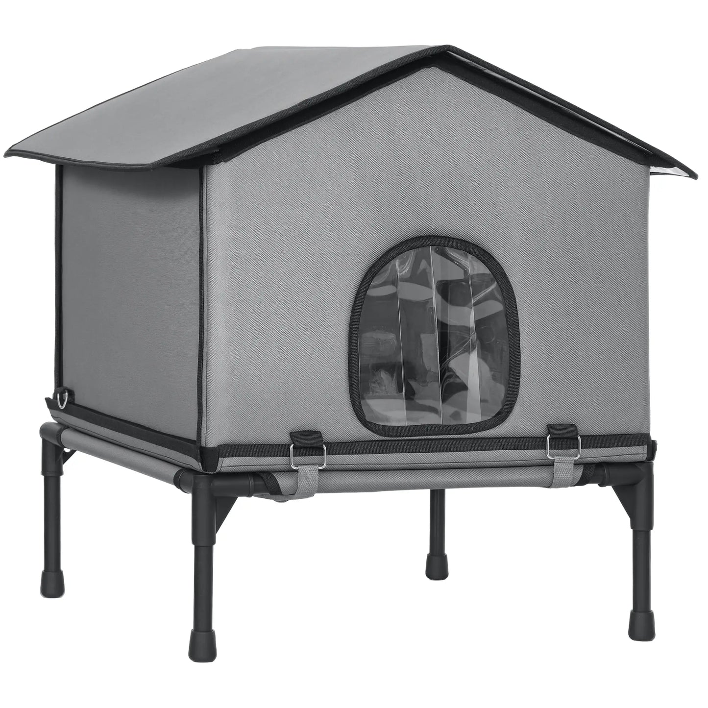 Outdoor Cat House, Waterproof Insulated Cat Kennel with Elevated Base, Foldable Feral Kitty Shelter for Kittens, Grey Cat Houses at Gallery Canada