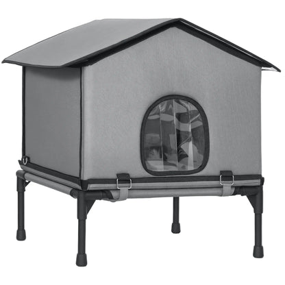 Outdoor Cat House, Waterproof Insulated Cat Kennel with Elevated Base, Foldable Feral Kitty Shelter for Kittens, Grey Cat Houses at Gallery Canada