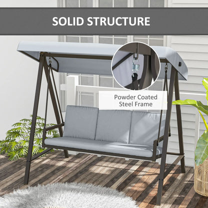 3 Seater Patio Swing Chair, Adjustable Canopy, Removable Cushions, Light Grey Patio Swings with Stand at Gallery Canada