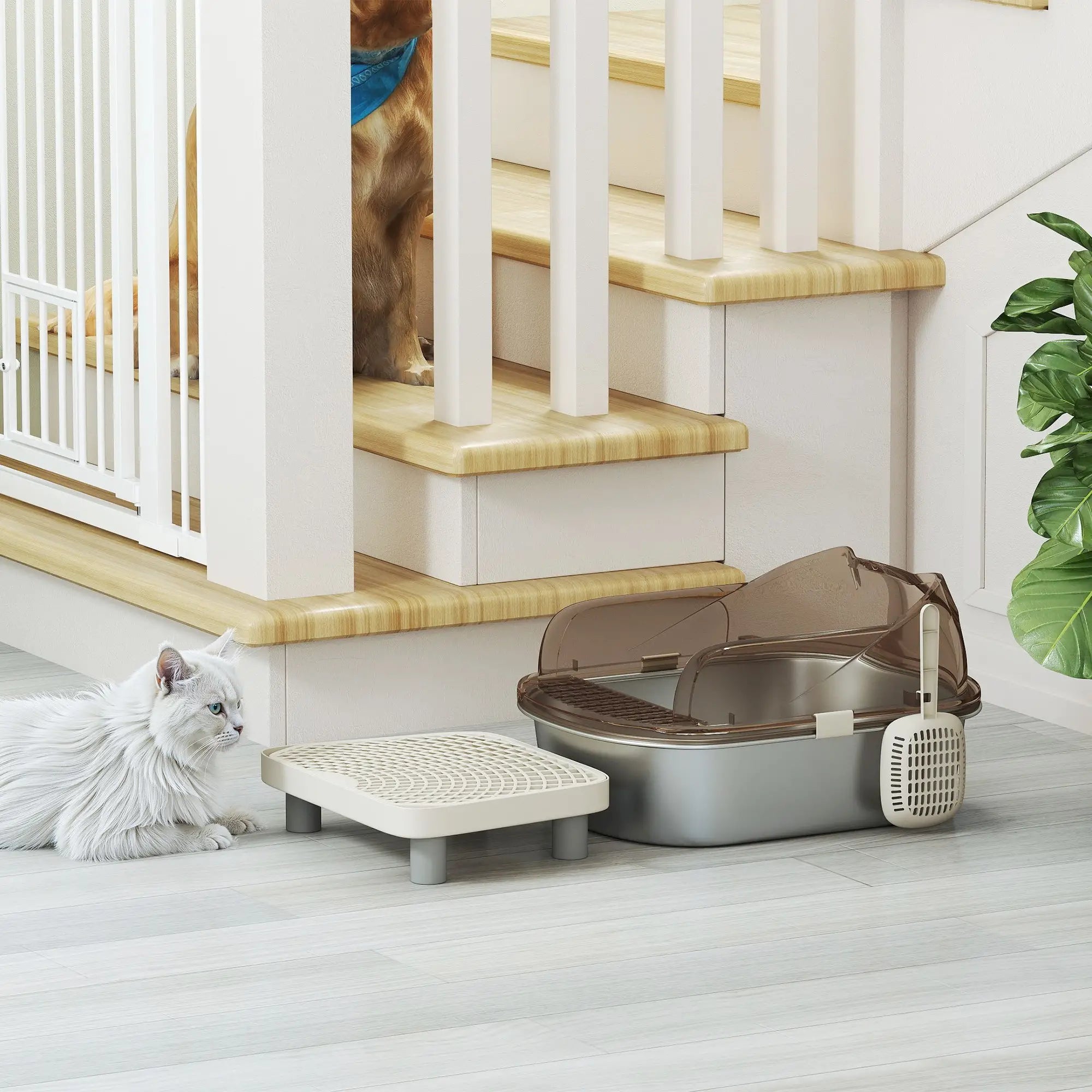 Stainless Steel Cat Litter Box, High Sided Enclosure, Step, Scoop Cat Litter Box Enclosures at Gallery Canada