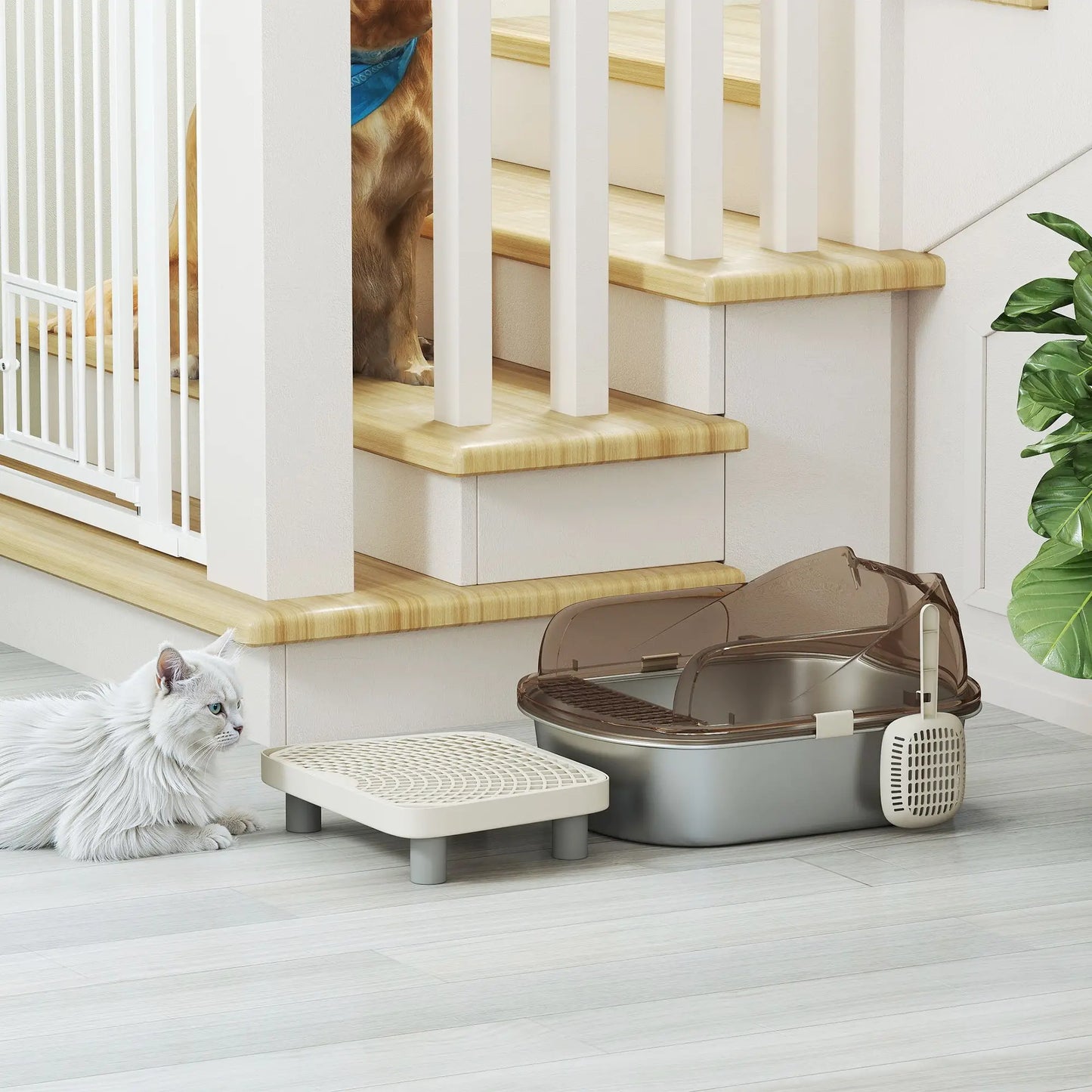 Stainless Steel Cat Litter Box, High Sided Enclosure, Step, Scoop Cat Litter Box Enclosures at Gallery Canada
