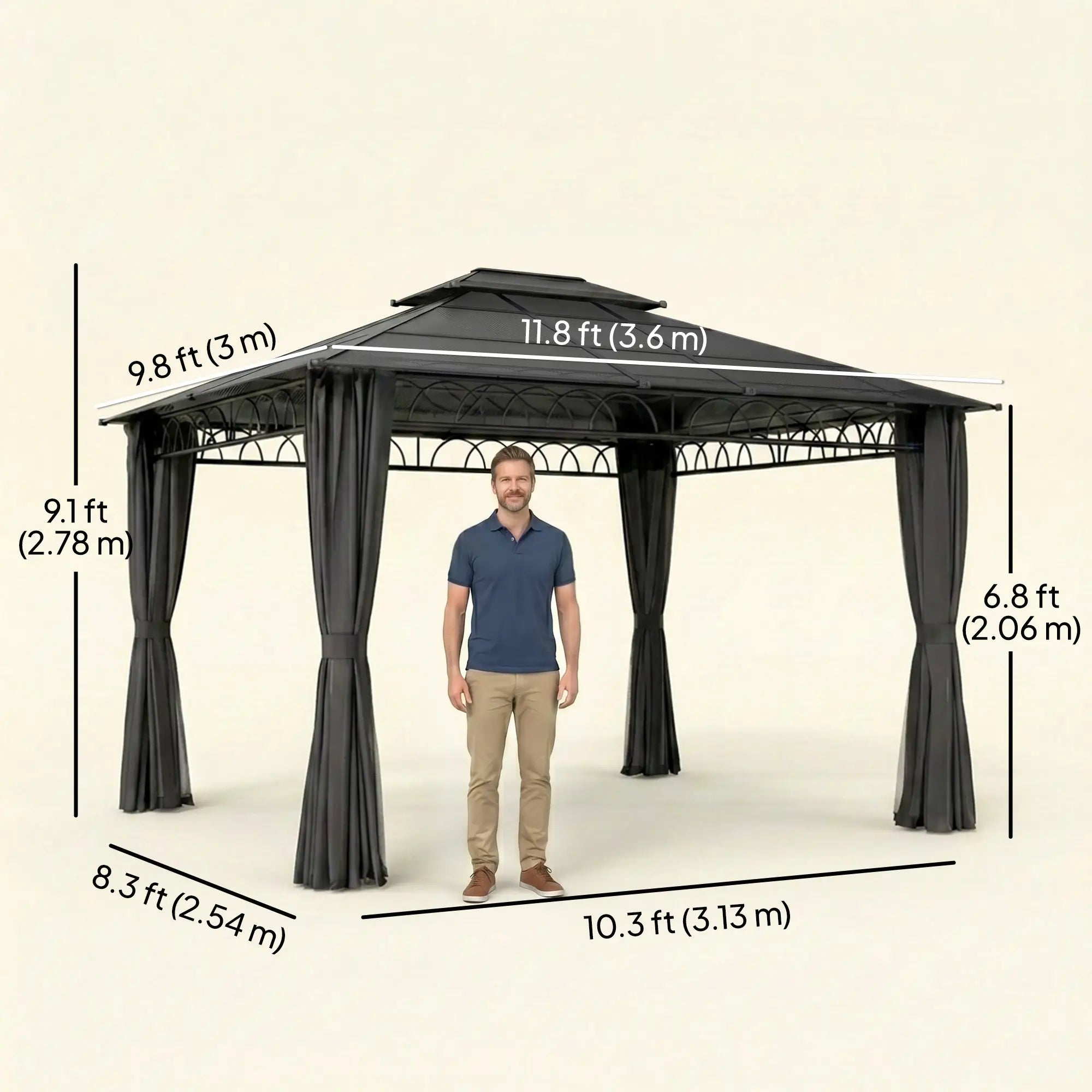 10' x 12' Outdoor Gazebo, Double Roof Hardtop, Polycarbonate Roof, Steel Frame Gazebos at Gallery Canada