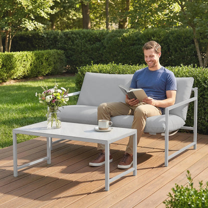 Patio Furniture Set, Loveseat Sofa With Coffee Table, Light Grey Patio Furniture Sets at Gallery Canada