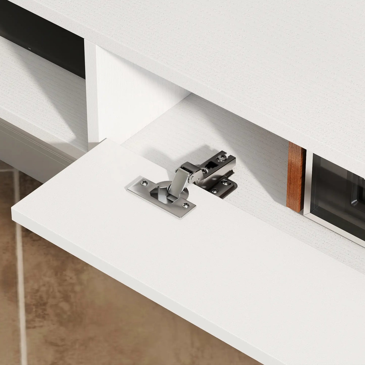 55 Inch Floating TV Stand, Wall Mounted Media Console, Flip Drawer, 2 Shelves, White TV Stands at Gallery Canada