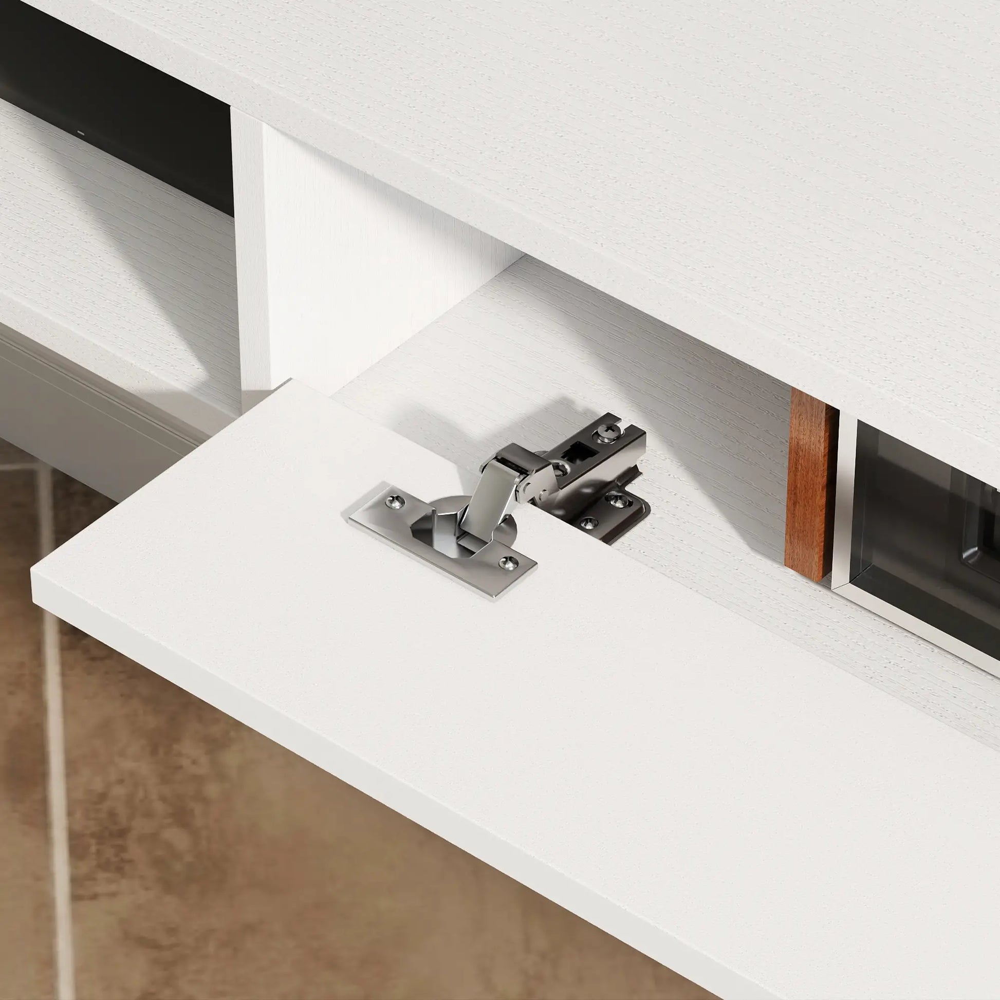 55 Inch Floating TV Stand, Wall Mounted Media Console, Flip Drawer, 2 Shelves, White TV Stands at Gallery Canada