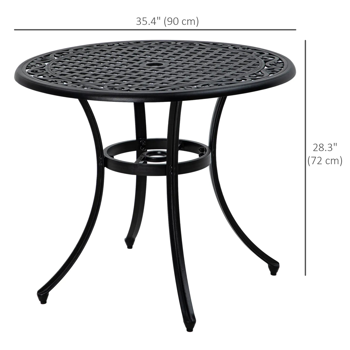 35.5" Round Outdoor Dining Table, Cast Aluminum, Grid Top, Black