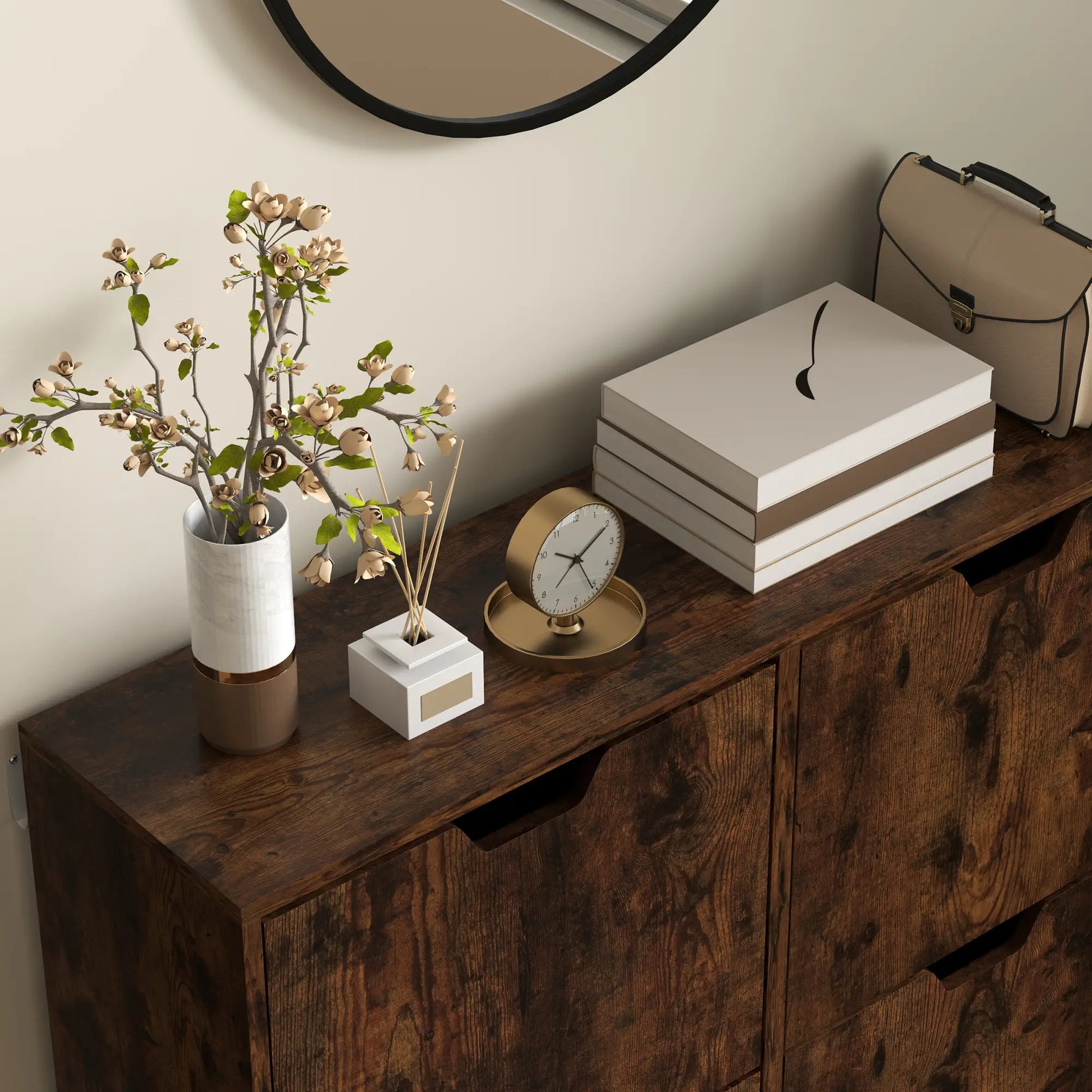 Shoe Storage Cabinet, 4 Flip Drawers, Adjustable Shelf, Holds 8-16 Pairs, Rustic Brown Shoe Storage Cabinets & Racks at Gallery Canada