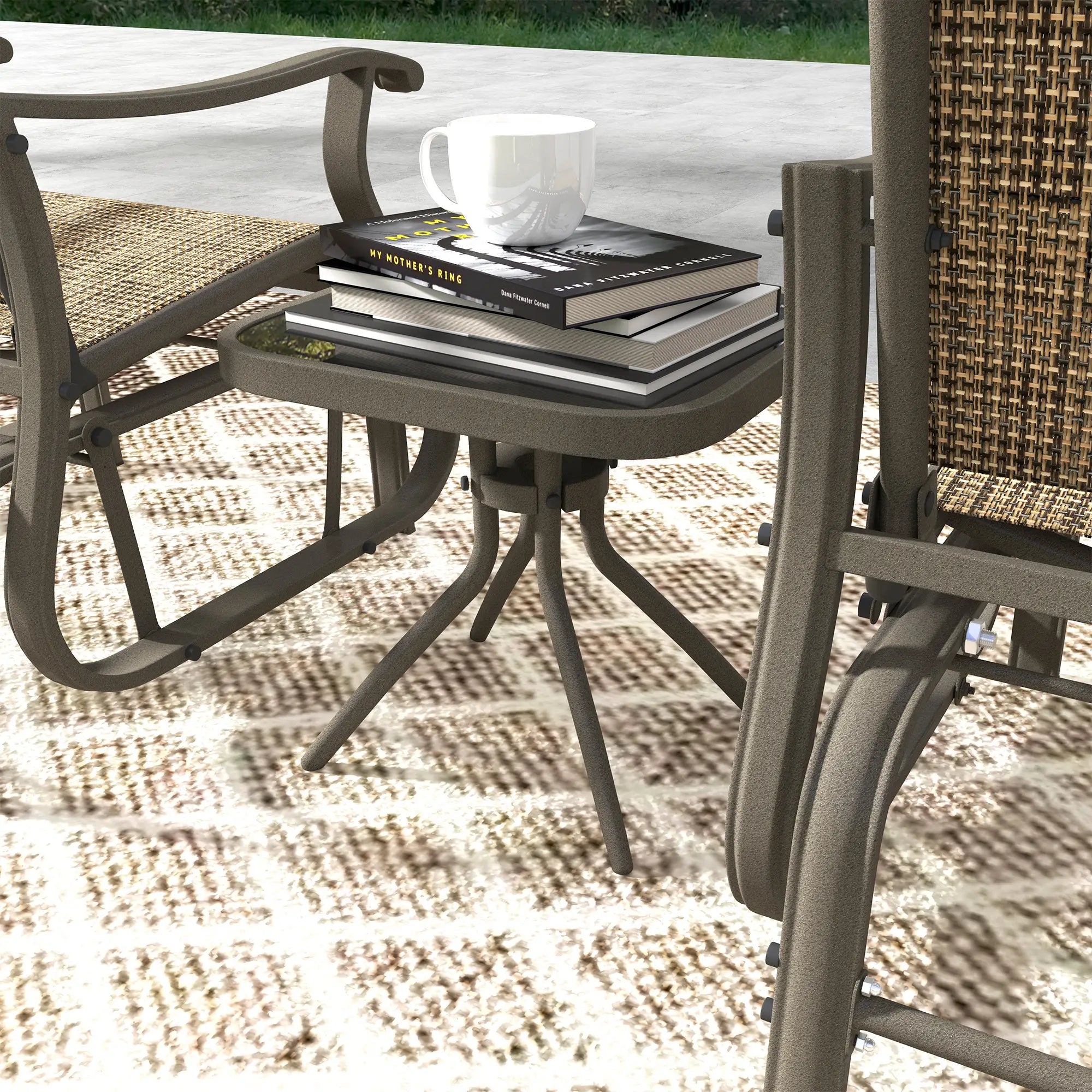 3PCs Gliding Rocking Chair, Bistro Tea Table Set, Brown Outdoor Gliders at Gallery Canada