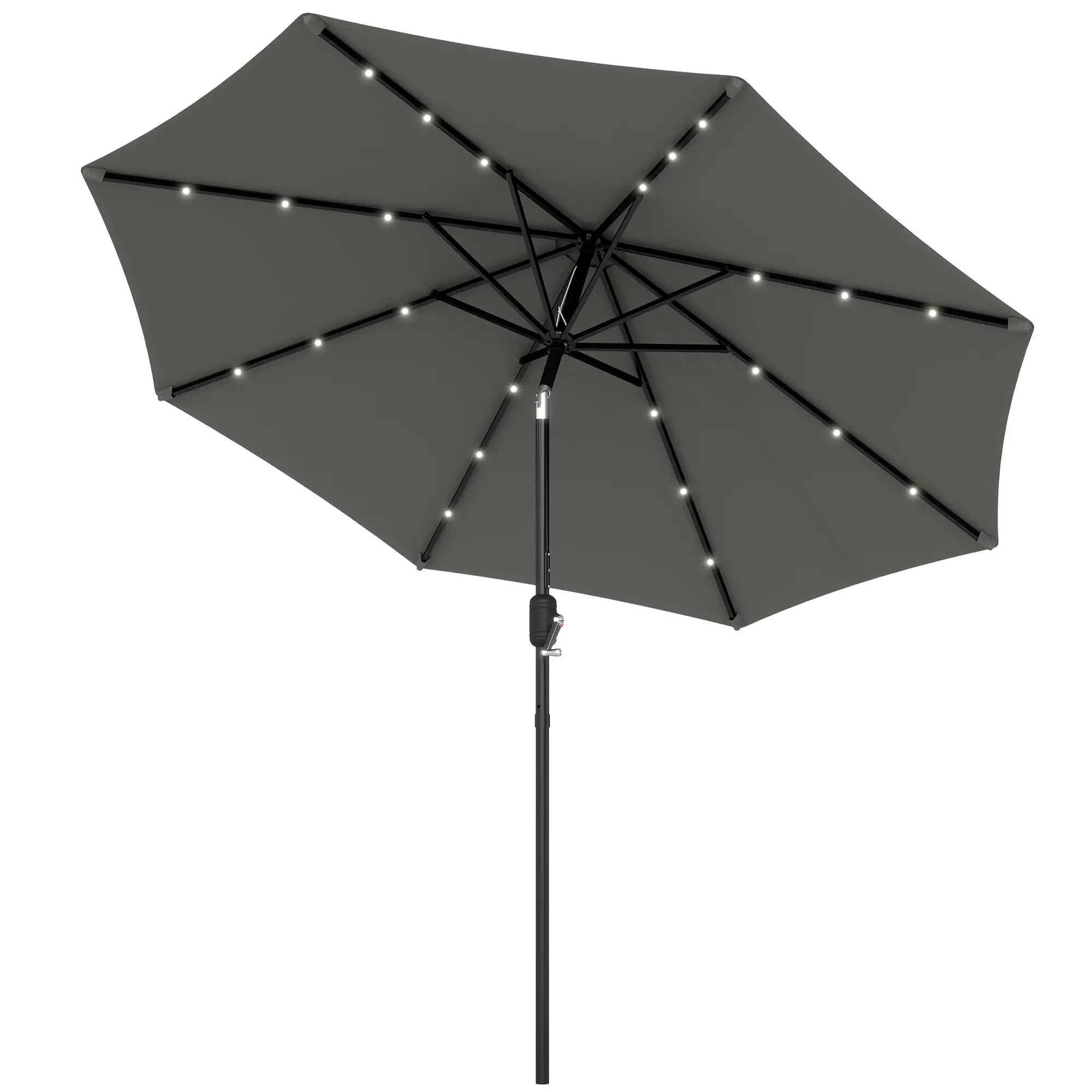 8.8 ft Solar Patio Umbrella, Adjustable LED Lights, Dark Grey Sun Umbrellas at Gallery Canada