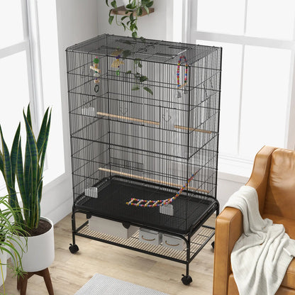 63" Bird Cage With Open Top, Stand, Toys, Removable Tray, Storage Shelf Bird Cages at Gallery Canada