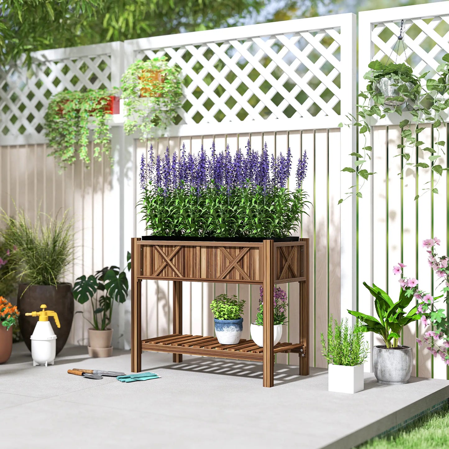 Wooden Raised Garden Bed, Elevated Planter Box, 34"x18"x30", Carbonized Raised Garden Beds at Gallery Canada