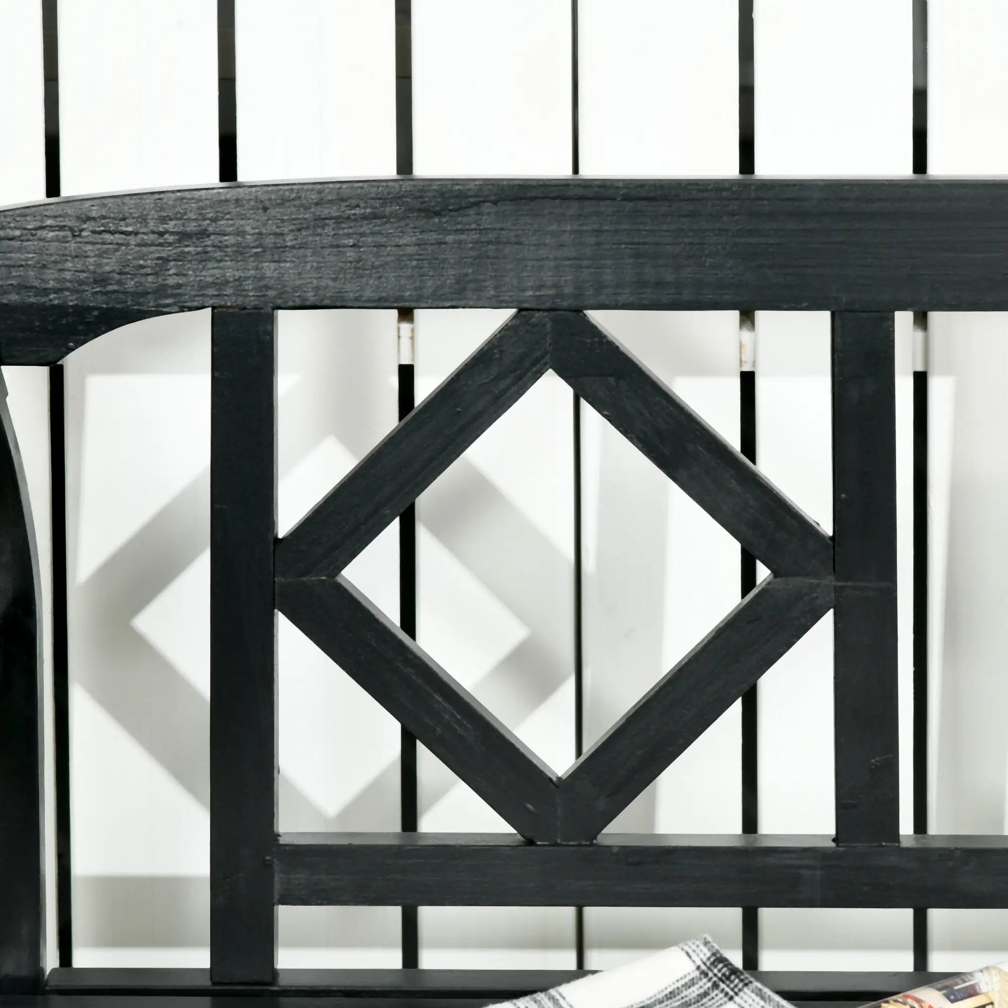 Wooden Outdoor Bench, 3 Person, Diamond Backrest, Slatted Seat, 792 LBS, Black Outdoor Benches at Gallery Canada