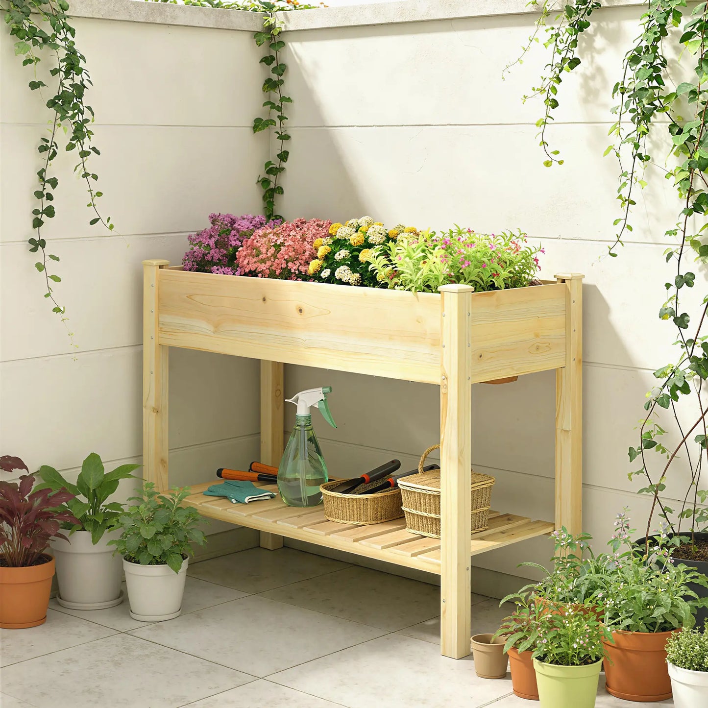 Elevated Planter Box With Legs, Storage Shelf, Raised Garden Bed, Natural Elevated Garden Beds at Gallery Canada