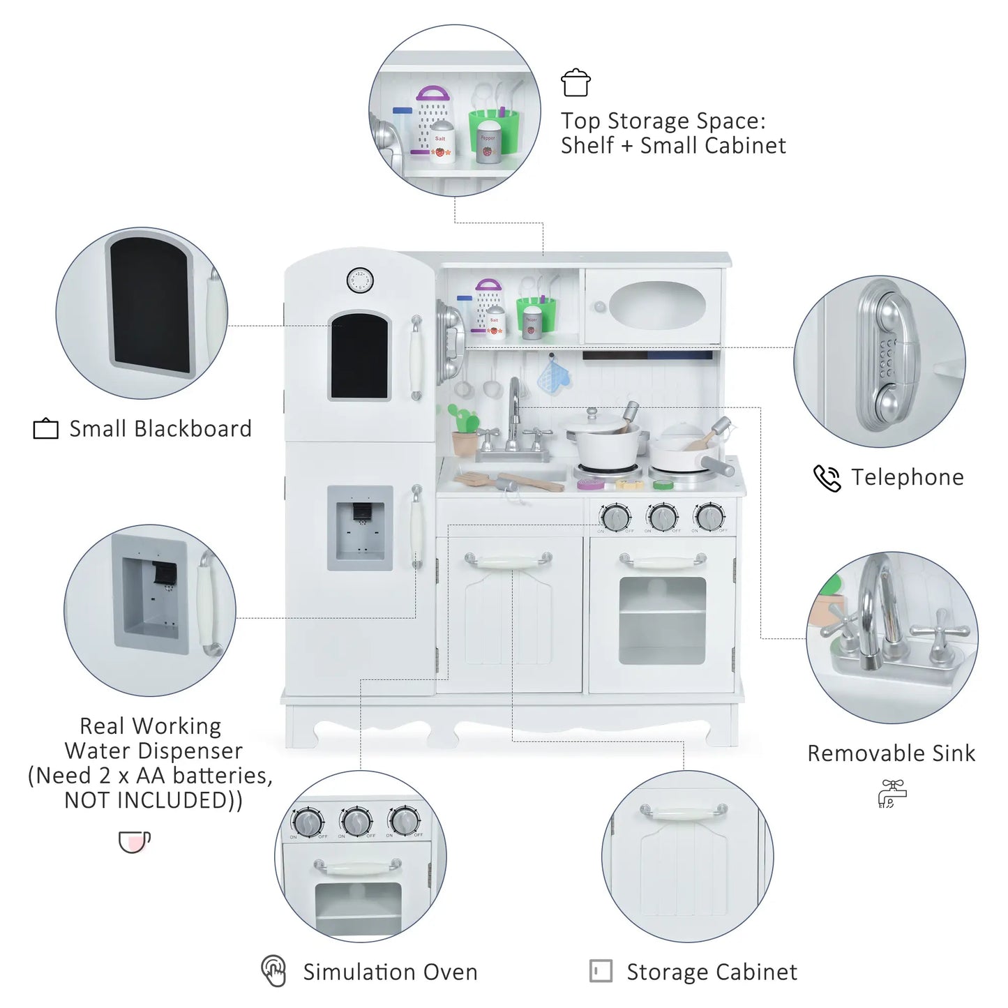 Large Kids Kitchen Playset, Telephone, Water Dispenser, Cooking Set Play Kitchen at Gallery Canada