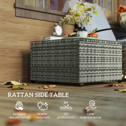 24.4" Patio Coffee Table, PE Rattan Outdoor Side Table, Tempered Glass Top, Light Grey Patio Side Tables at Gallery Canada