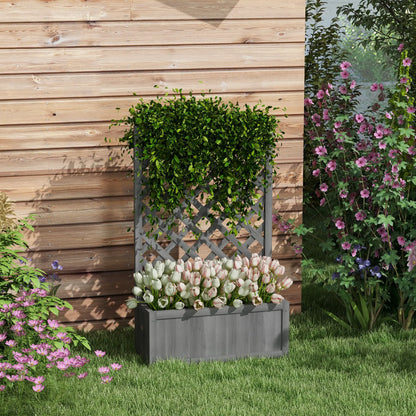 Wood Planter With Trellis, Raised Garden Bed, 28" x 11" x 46", Grey Wooden Planter Boxes at Gallery Canada
