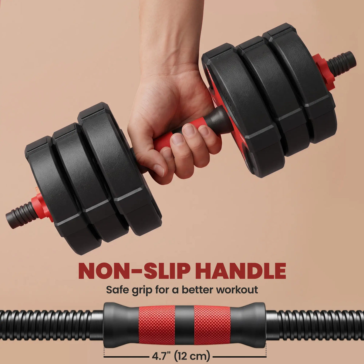 5-in-1 Adjustable Dumbbell Set, 66 lb, Converts To Barbell