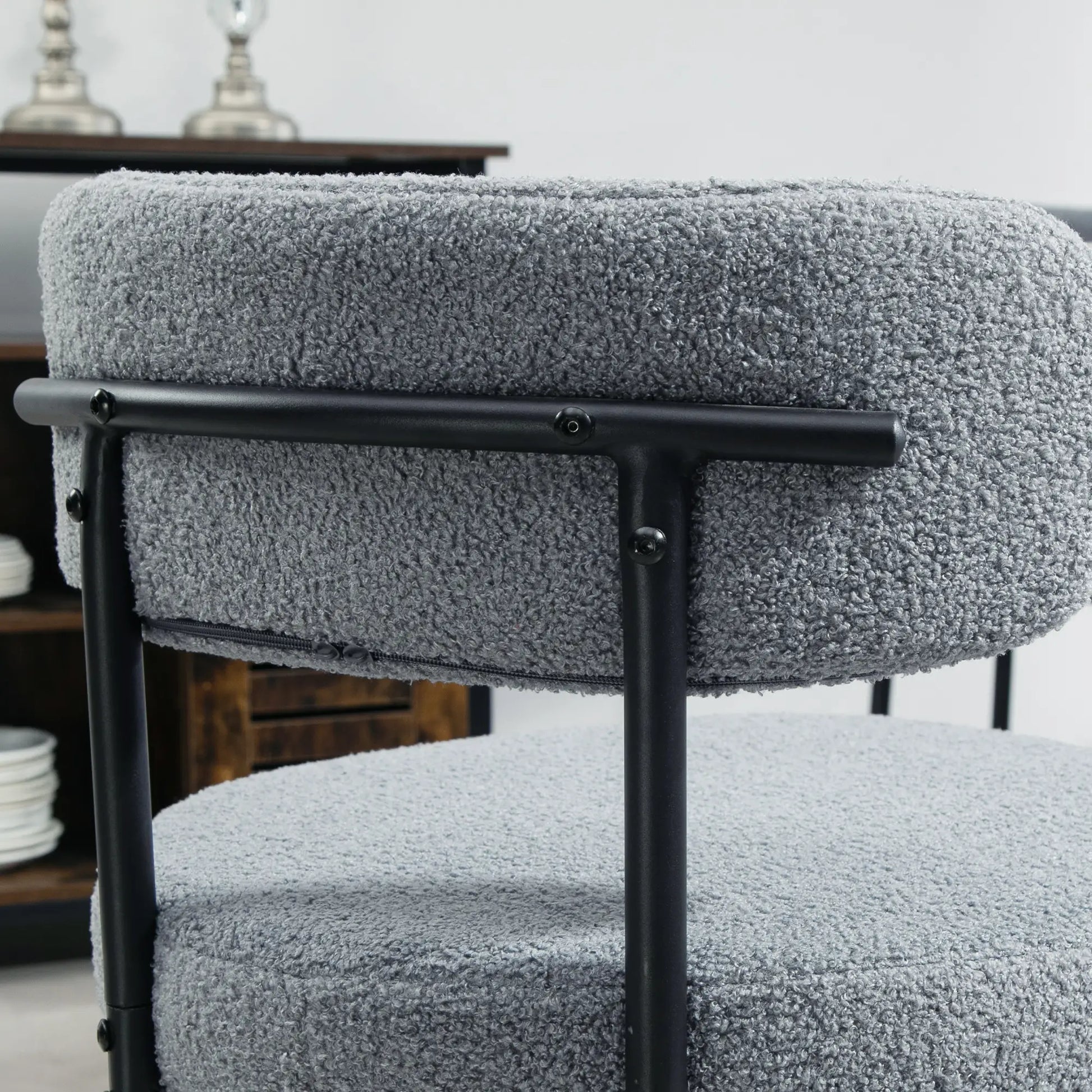 4 Pc Kitchen Chairs, Modern Dining, Berber Fleece Upholstery, Steel Legs, Grey Dining Chairs at Gallery Canada