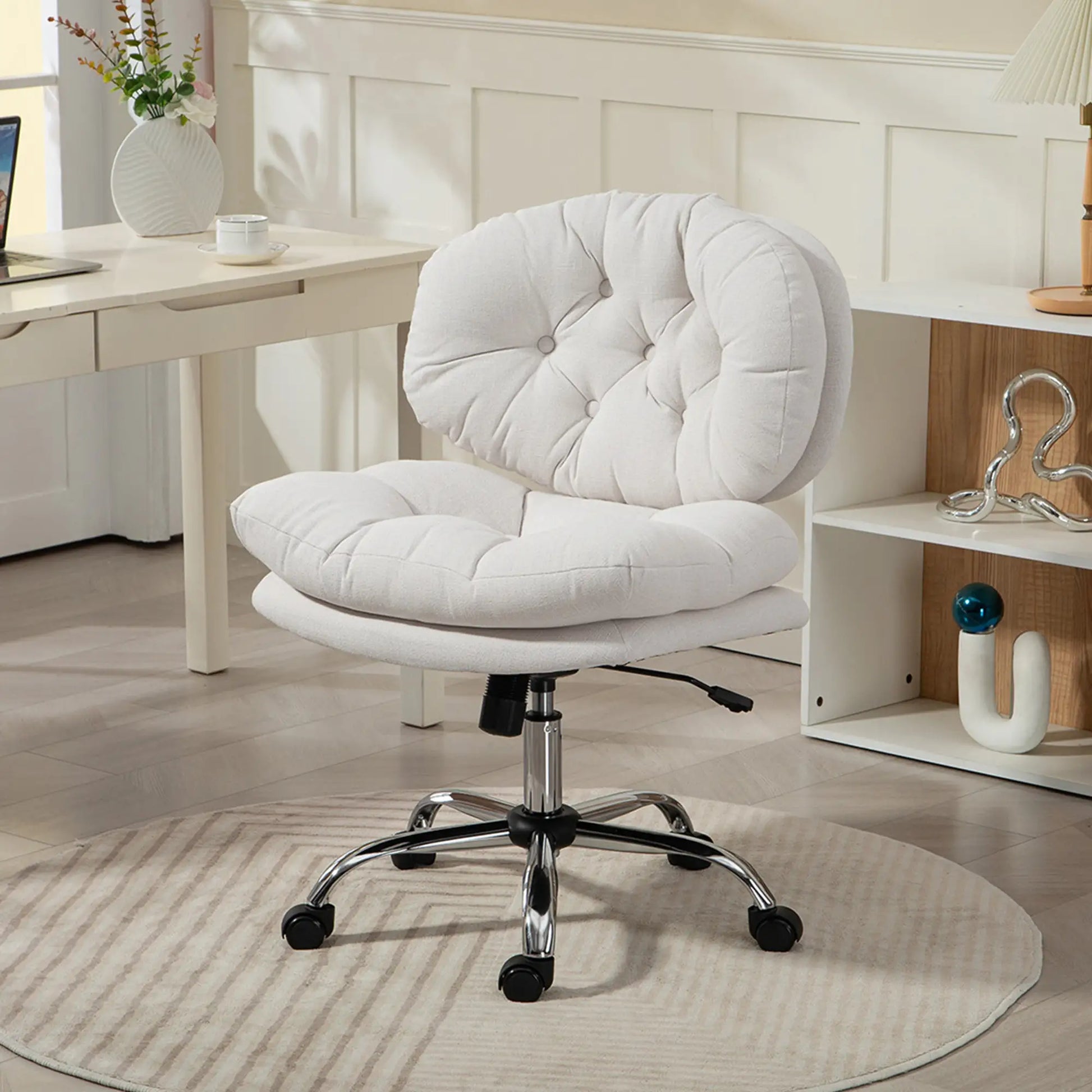 Armless Office Chair, Wide Padded Seat, Adjustable Height, Cream White Task Chairs at Gallery Canada