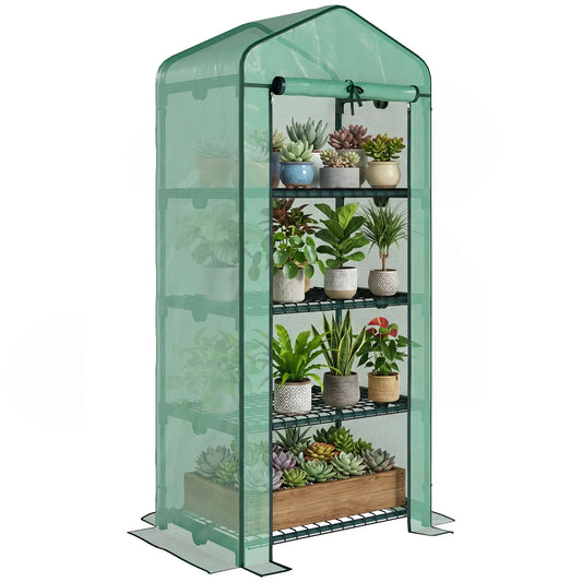 Portable Greenhouse, 4 Tier Shelves, Steel Frame, PE Cover, Dark Green Portable Greenhouses Dark Green at Gallery Canada