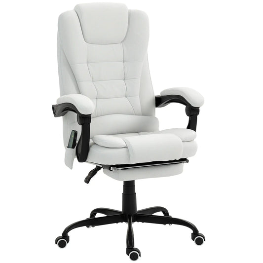 7-Point Vibrating Massage Chair, Reclining Office Chair with Footrest, Reclining Back, Adjustable Height, White Massage Chairs White at Gallery Canada