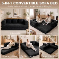 81" Canapé-lit convertible, 5-en-1, assise profonde, noir
