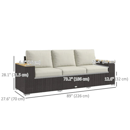 3-Seat Outdoor Couch with Cushions, PE Rattan, Wood Grain Armrests, Cream White Patio Furniture Sets at Gallery Canada